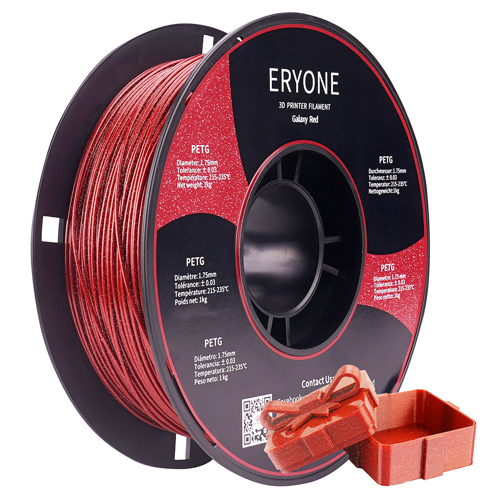 

ERYONE Galaxy PETG Filament for 3D Printer 1.75mm Tolerance 0.03mm 1KG(2.2LBS)/Spool - Red