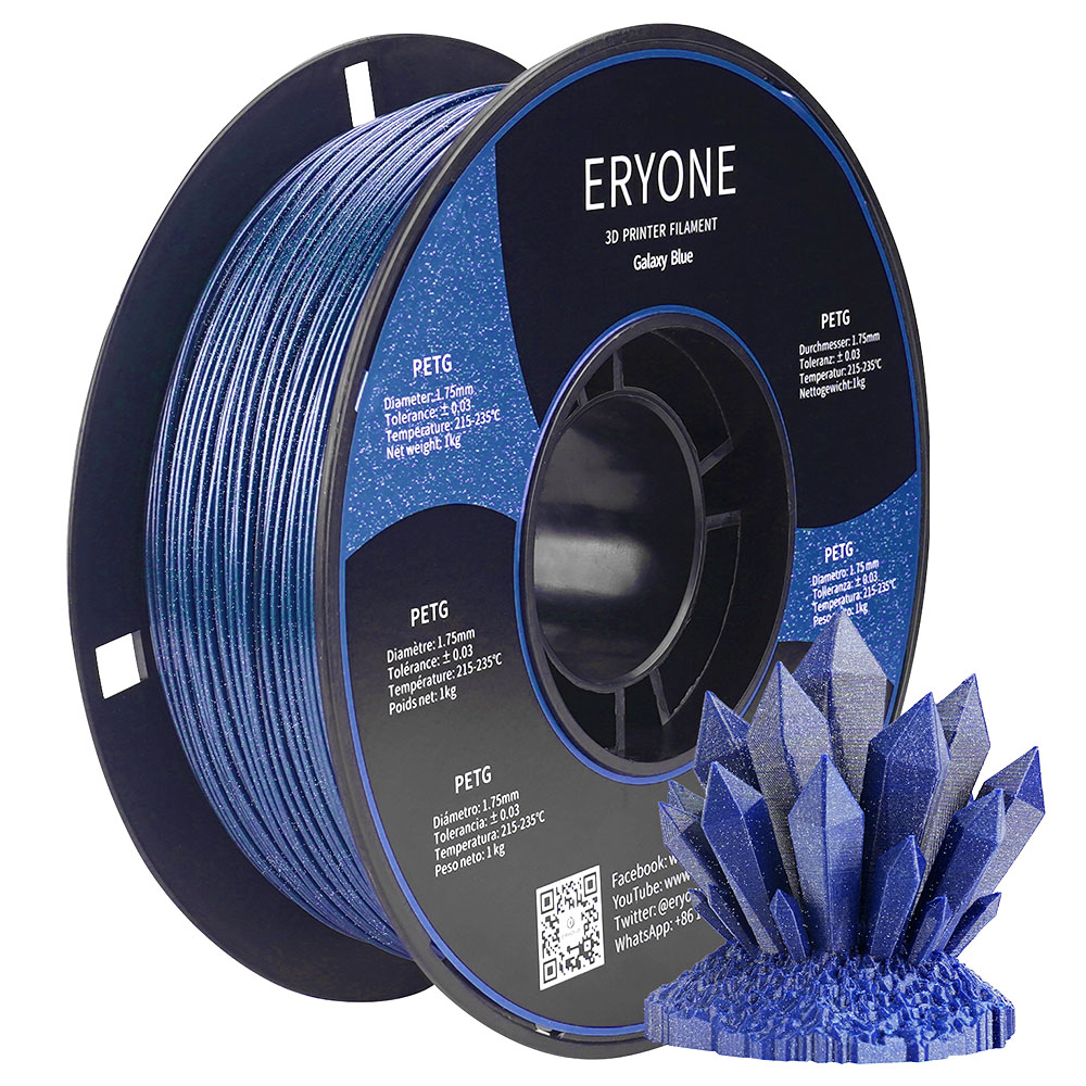 

ERYONE Galaxy PETG Filament for 3D Printer 1.75mm Tolerance 0.03mm 1KG(2.2LBS)/Spool -Blue