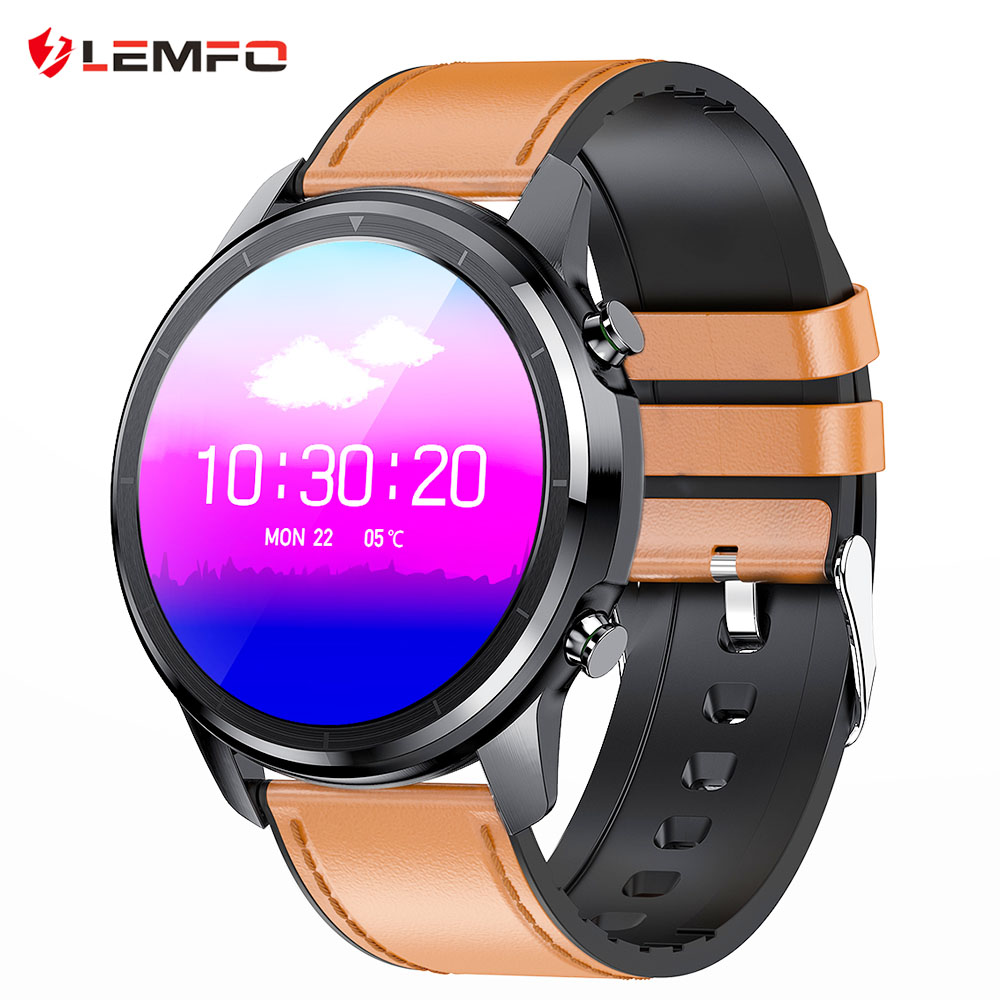 LEMFO LF26 Smartwatch Full Touch HD Amoled Screen Bluetooth 5.0 Sports Fitness Watch Leather - Black Brown