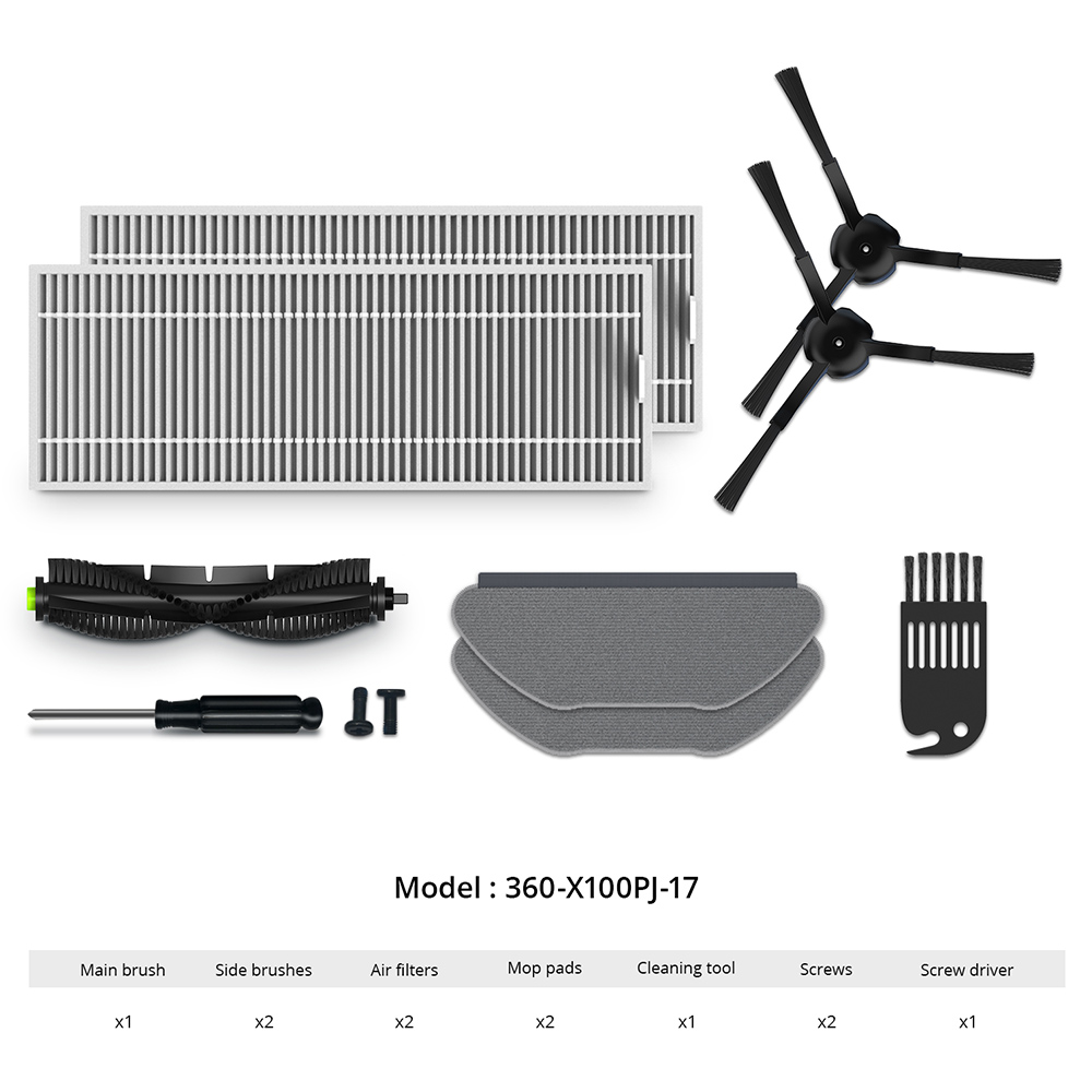360 S10 Accessori per robot spazzatrici Set Deluxe Spazzola principale + filtro + spazzola laterale + mocio + spazzola per pulizia