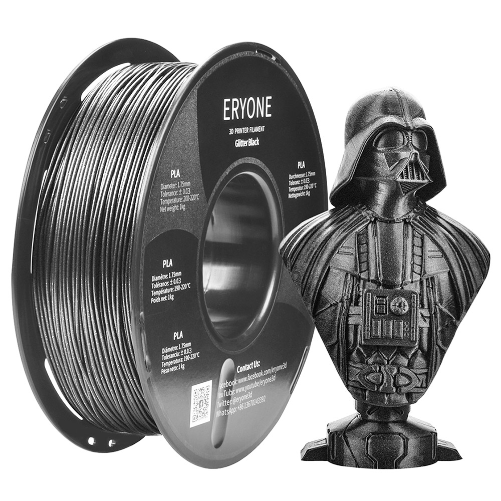 

ERYONE Galaxy Sparkly Glitter PLA Filament for 3D Printer 1.75mm Tolerance 0.03mm 1KG(2.2LBS)/Spool - Black