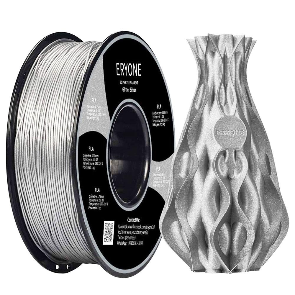 ERYONE Galaxy Sparkly Glitter PLA Filament for 3D Printer 1.75mm Tolerance 0.03mm 1KG(2.2LBS)/Spool - Silver