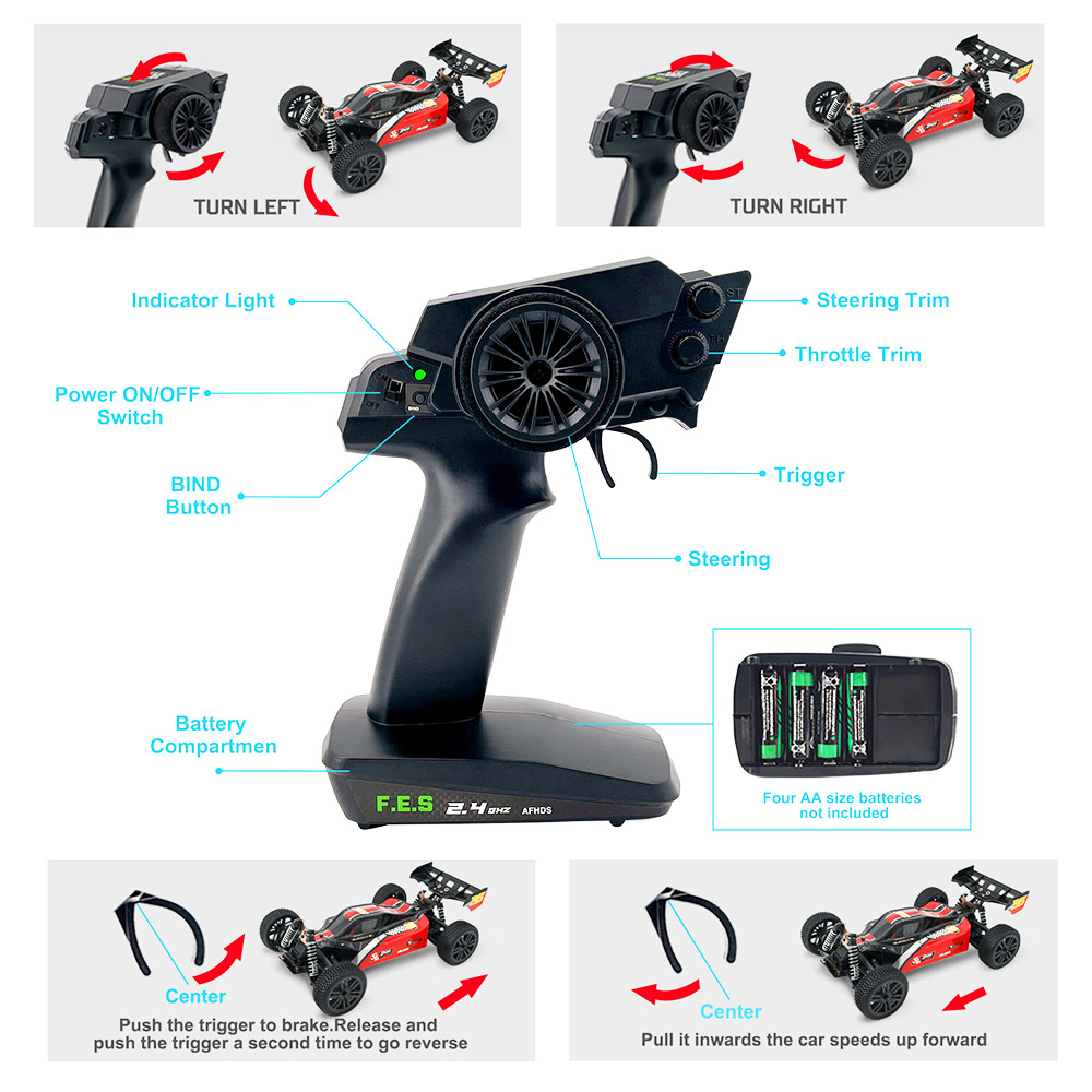 JJRC Q125 1/10 Racing Car Buggy Brushed 4WD RTR RC Car 2 Batteries