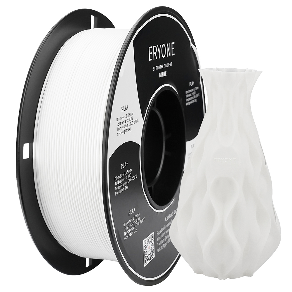 ERYONE PLA+ Filamento para Impresora 3D 1.75mm Tolerancia 0.03mm1kg (2.2LBS)/Bobina - Blanco