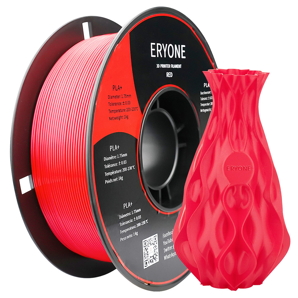 ERYONE PLA+ Filament for 3D Printer 1.75mm Tolerance 0.03mm1kg (2.2LBS)/Spool - Red