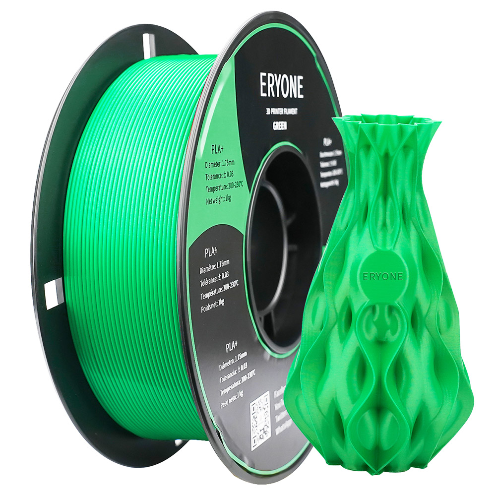 ERYONE PLA+ izzószál 3D nyomtatóhoz 1.75 mm-es tűrés 0.03 mm1 kg (2.2 LBS)/orsó - zöld