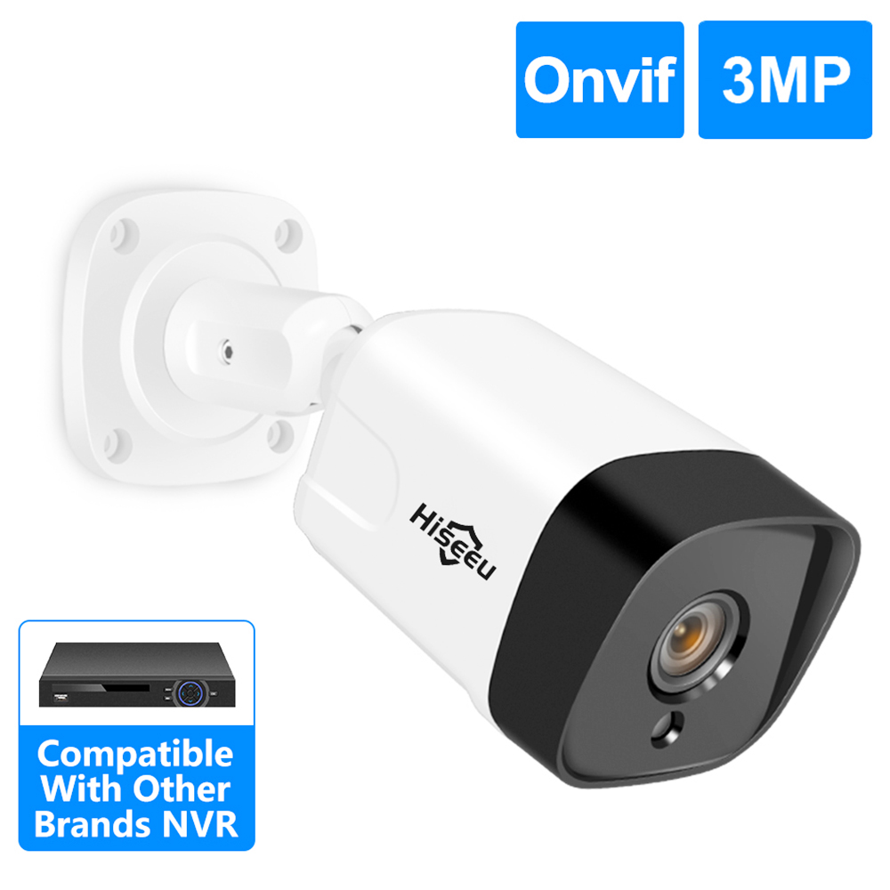 Hiseeu 3MP Surveillance POE IP Camera Two Way Audio Outdoor Waterproof Security CCTV for POE Video Recorder NVR