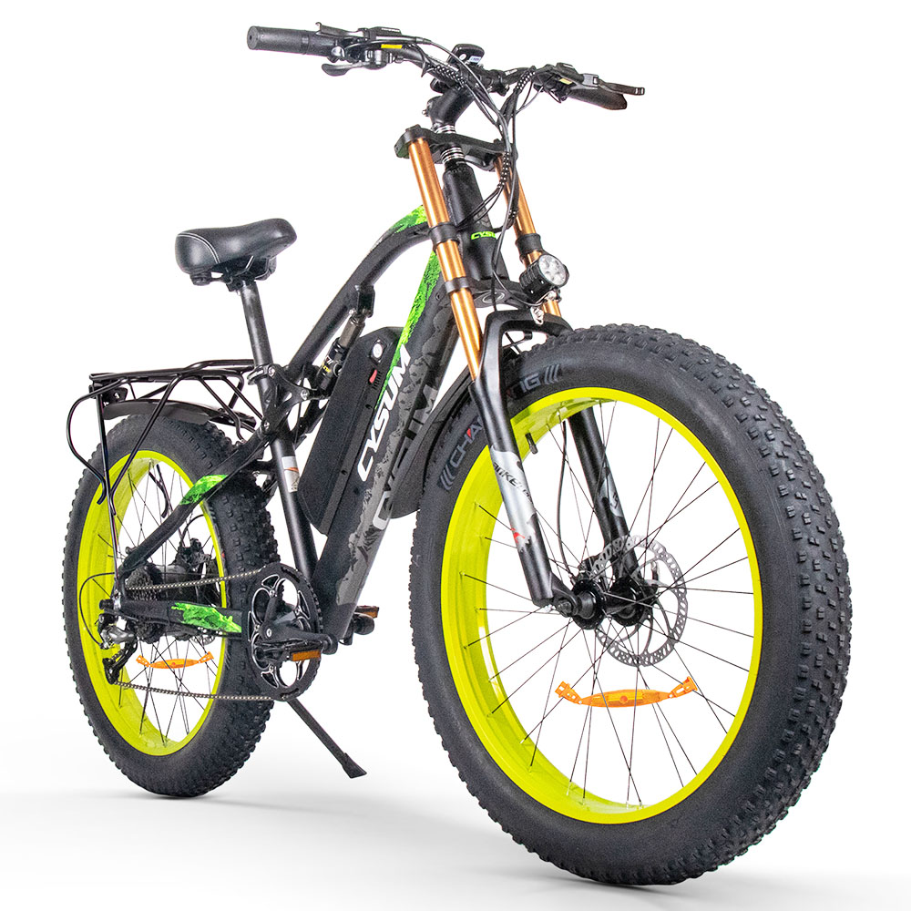 CYSUM M900 Fat Tire Electric Bike 26*4.0 Inch Chaoyang Fat Tire 48V 1000W Brushless Gear Motor 40Km/h Max Speed 17Ah Removable Battery for 50-70 Range - Black Green