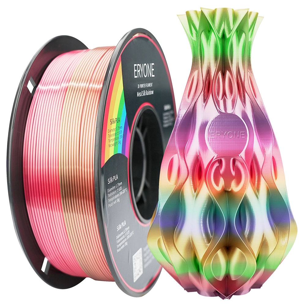 ERYONE Arco Iris PLA Filamento para Impresora 3D 1.75mm Tolerancia 0.03mm 1kg(2.2LBS)/Carrete - Metal Silk Rainbow