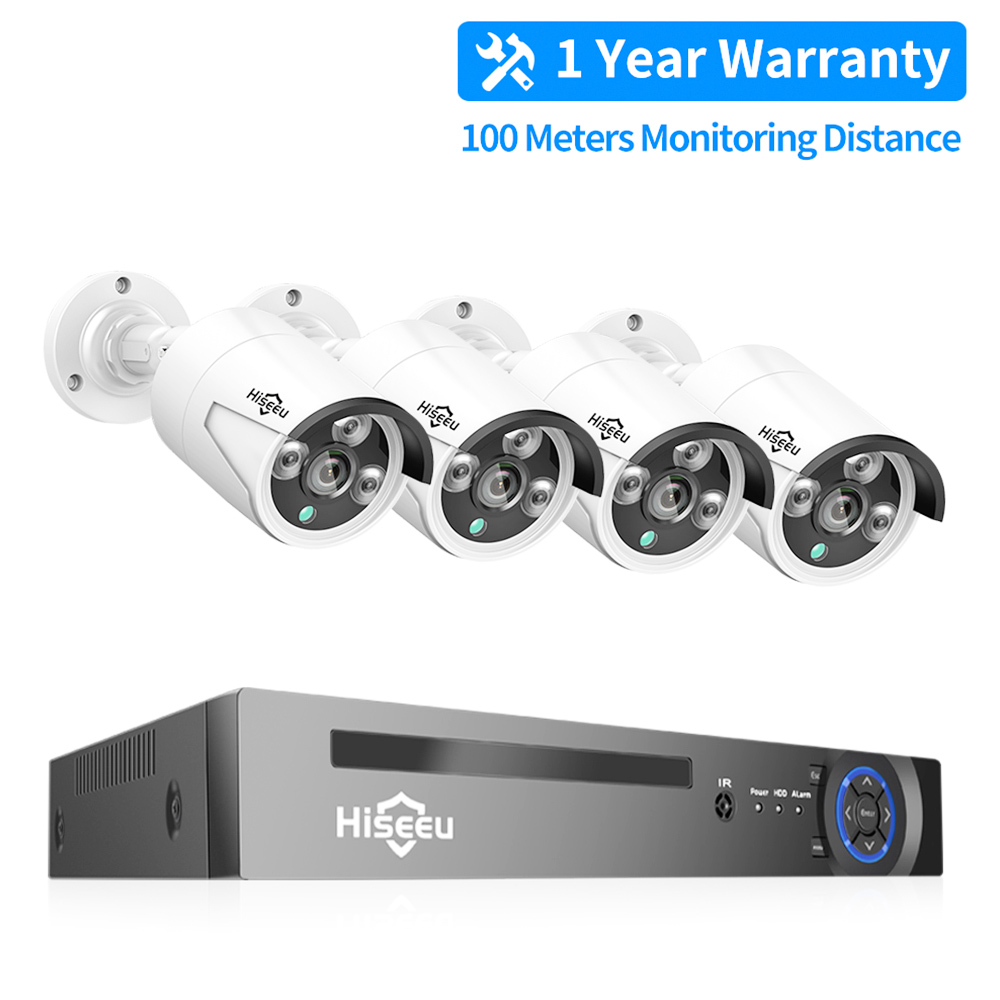 Hiseeu 3MP H.265 8CH POE Conjunto de Sistema de Câmera de Vigilância de Segurança Conjunto AI Detecção de Rosto Gravação de Áudio IP Home