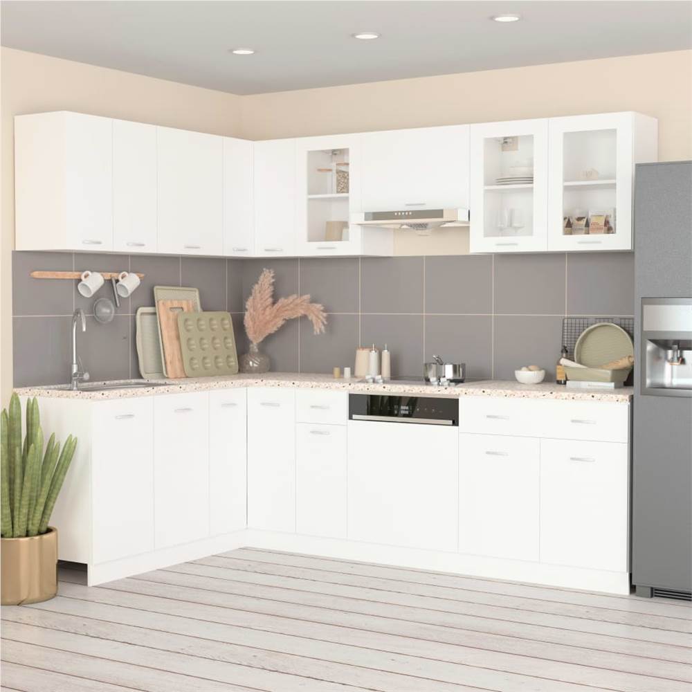 

11 Piece Kitchen Cabinet Set White Chipboard