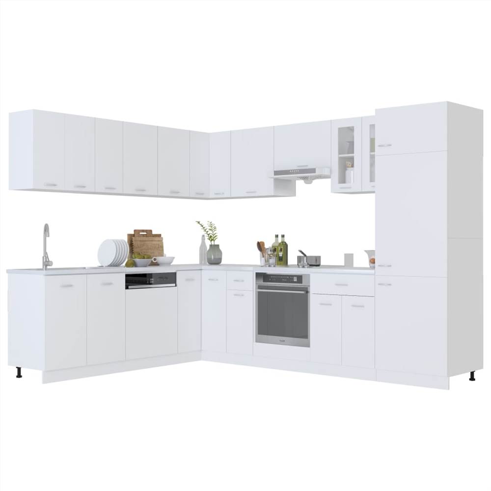14 Piece Kitchen Cabinet Set White Chipboard