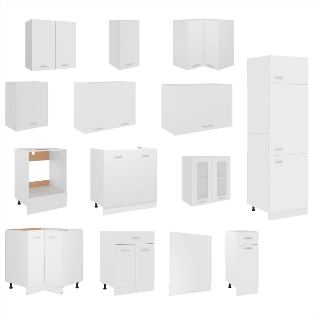 14 Piece Kitchen Cabinet Set White Chipboard