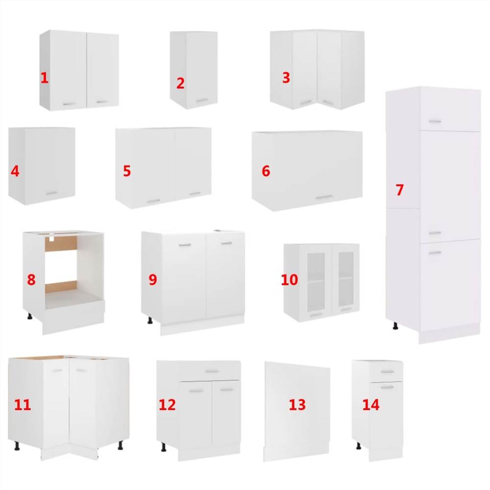 14 Piece Kitchen Cabinet Set White Chipboard