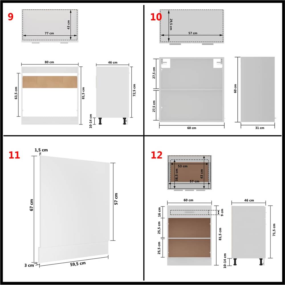 14 Piece Kitchen Cabinet Set White Chipboard