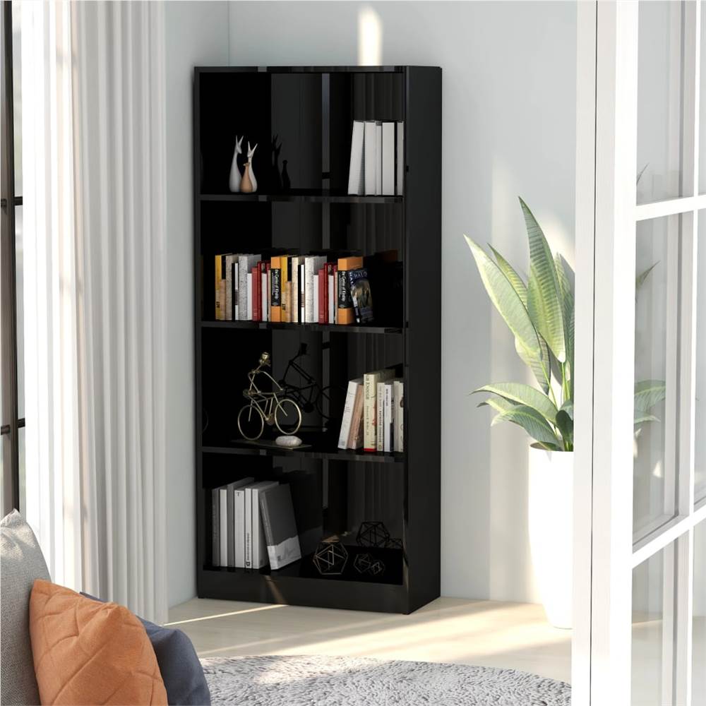 

4-Tier Book Cabinet High Gloss Black 60x24x142 cm Chipboard