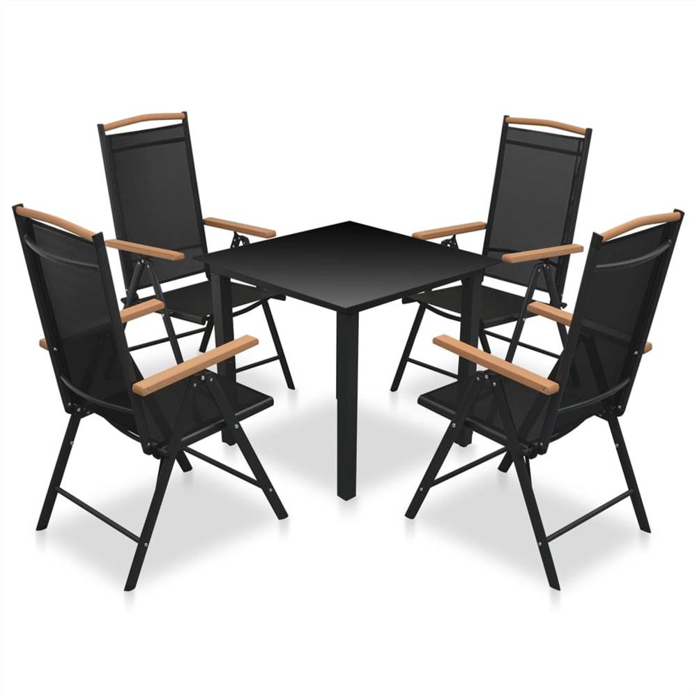

5 Piece Outdoor Dining Set with Folding Chairs Aluminium Black