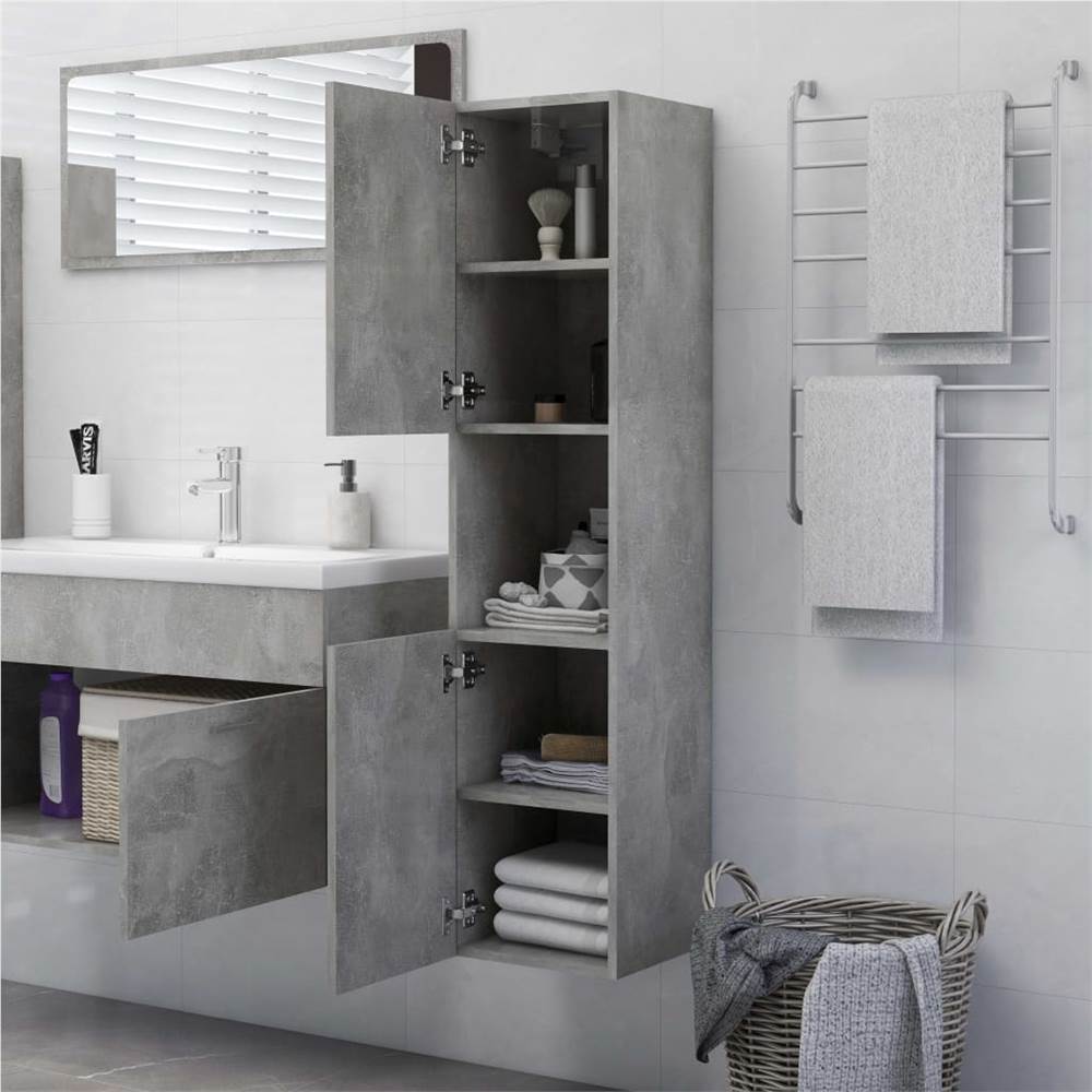 Bathroom Cabinet Concrete Grey 30x30x130 cm Chipboard