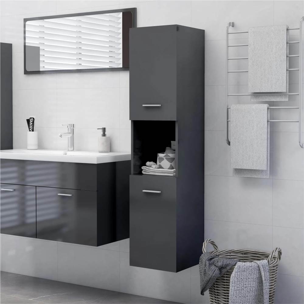 

Bathroom Cabinet High Gloss Grey 30x30x130 cm Chipboard