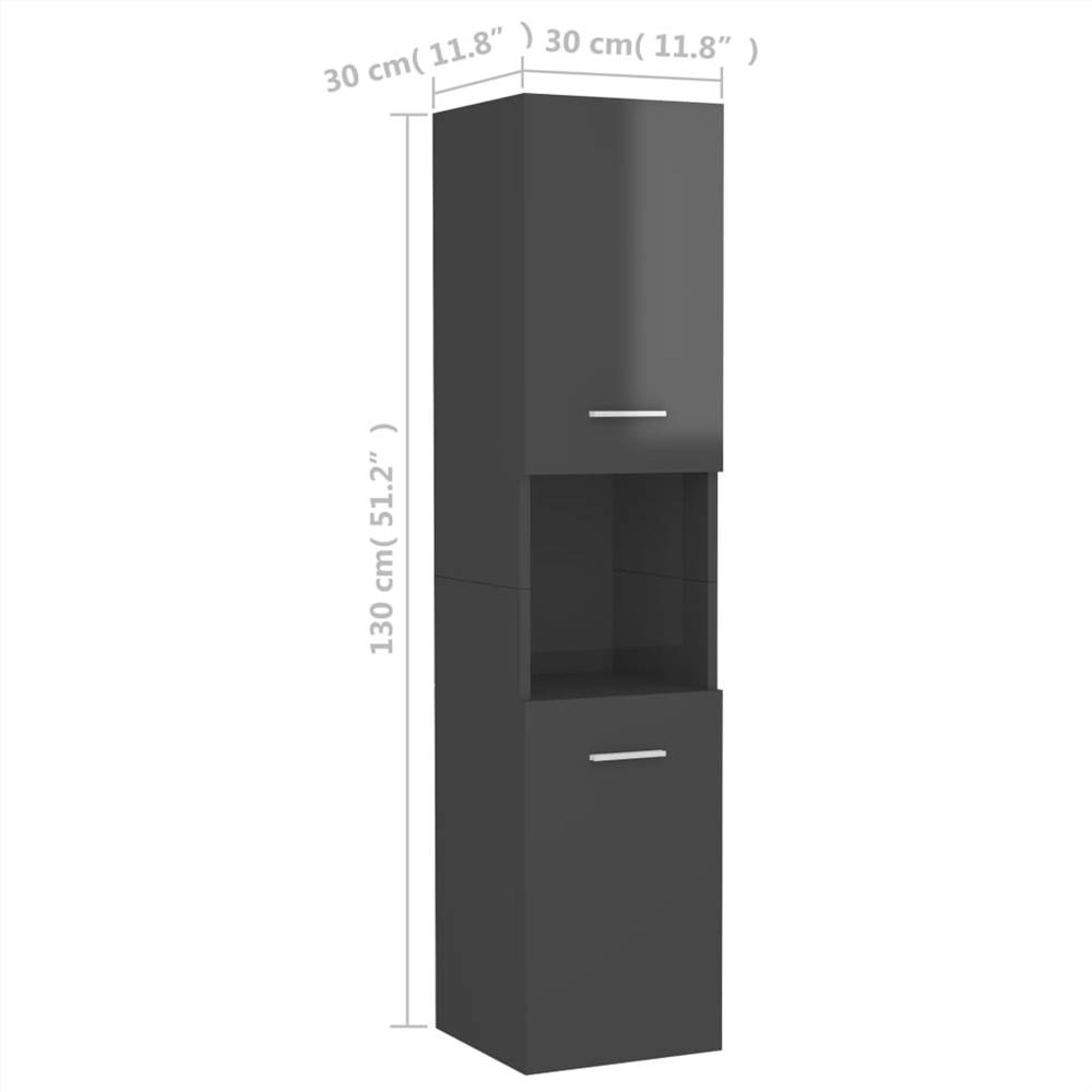 Bathroom Cabinet High Gloss Grey 30x30x130 cm Chipboard