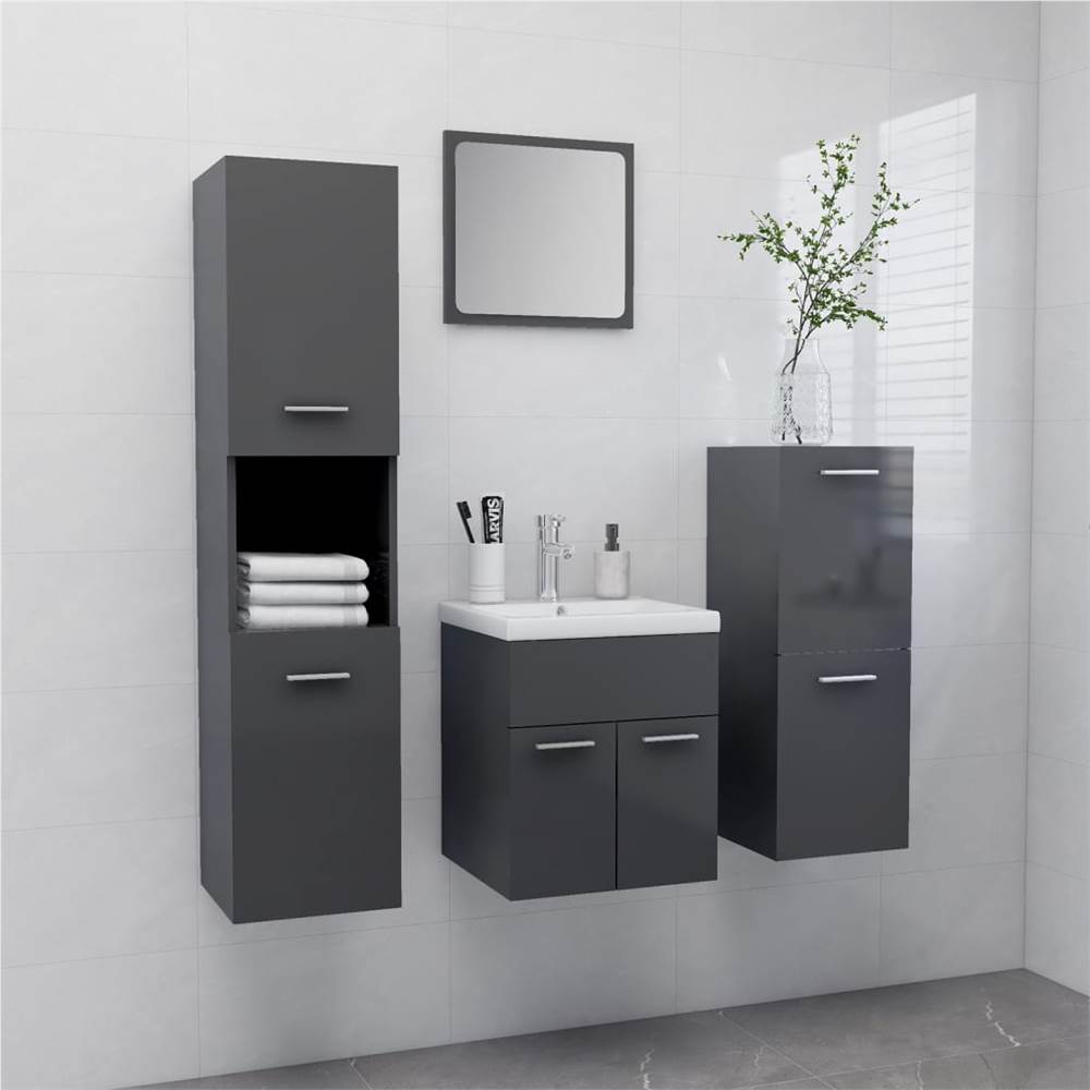 

Bathroom Furniture Set High Gloss Grey Chipboard