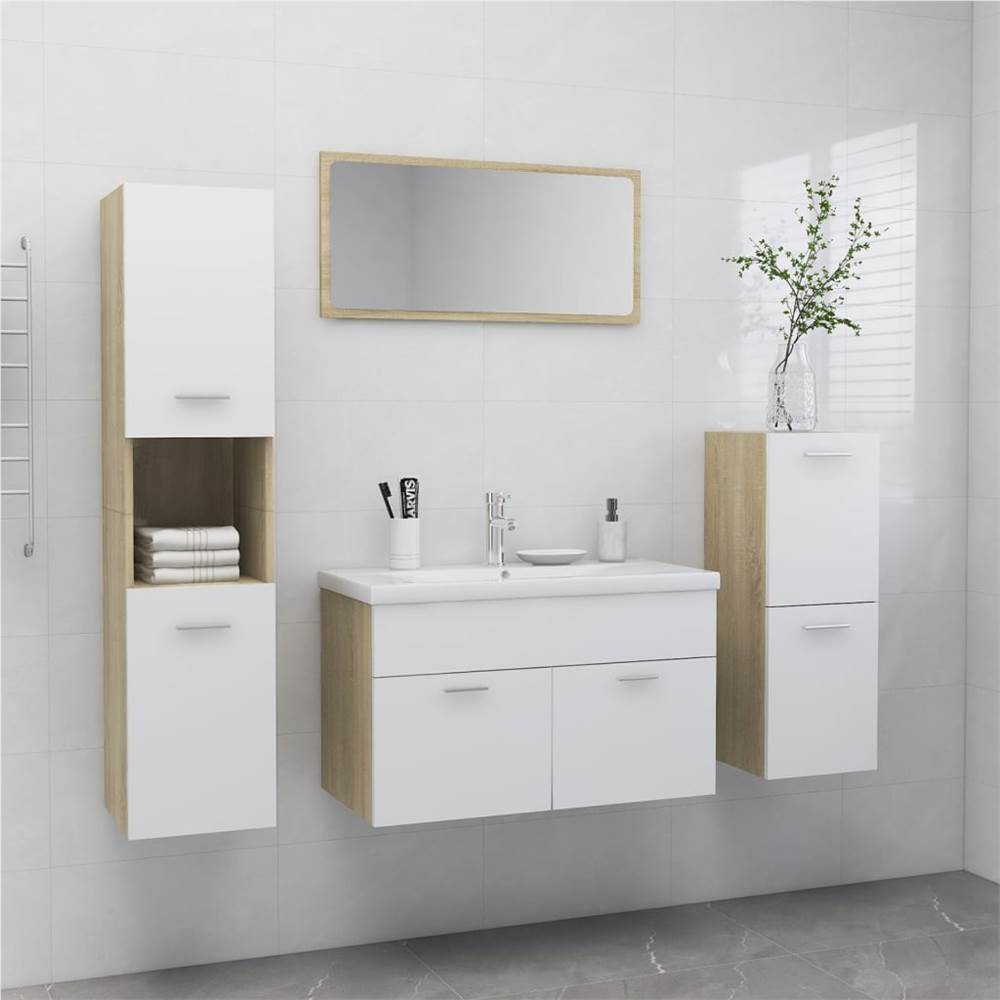 

Bathroom Furniture Set White and Sonoma Oak Chipboard