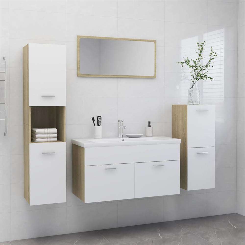 

Bathroom Furniture Set White and Sonoma Oak Chipboard