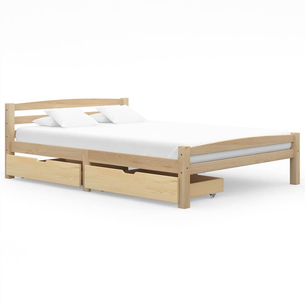 

Bed Frame with 2 Drawers Solid Pinewood 140x200 cm