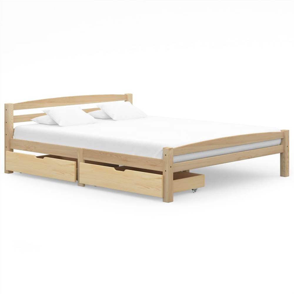 

Bed Frame with 2 Drawers Solid Pinewood 160x200 cm