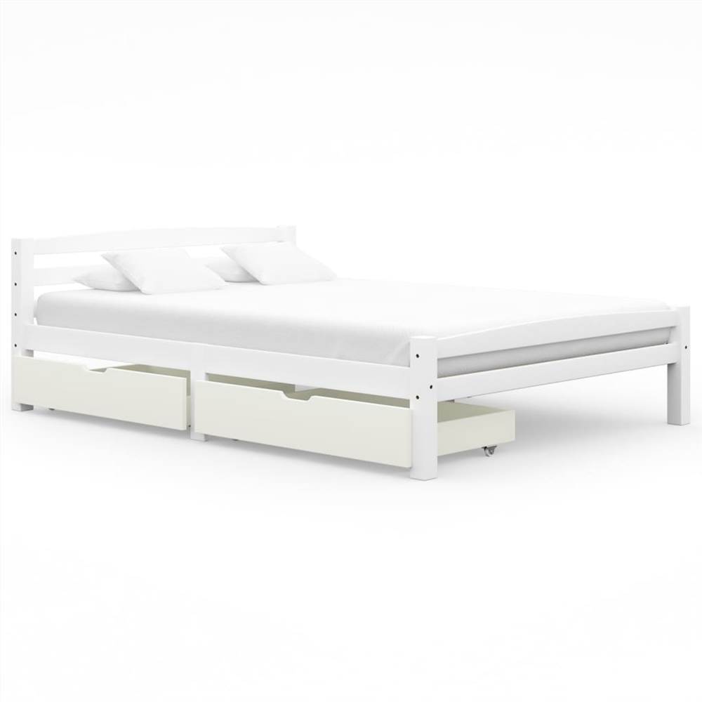 

Bed Frame with 2 Drawers White Solid Pinewood 140x200 cm