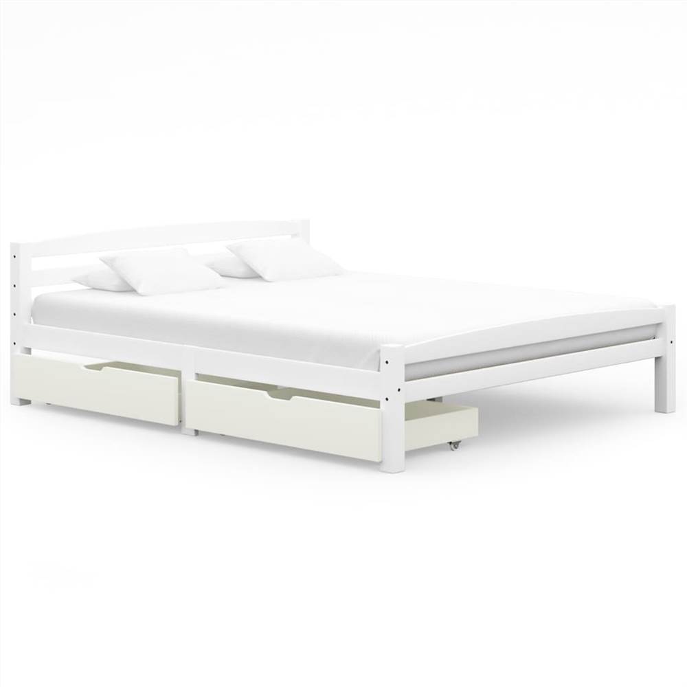 

Bed Frame with 2 Drawers White Solid Pinewood 160x200 cm