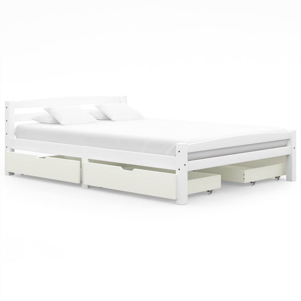 

Bed Frame with 4 Drawers White Solid Pinewood 140x200 cm