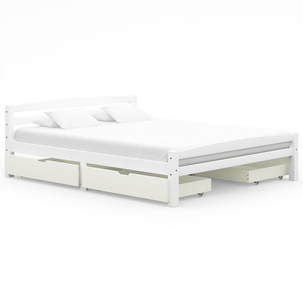 

Bed Frame with 4 Drawers White Solid Pinewood 160x200 cm