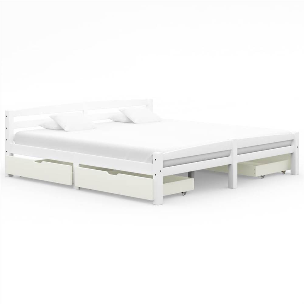 

Bed Frame with 4 Drawers White Solid Pinewood 180x200 cm