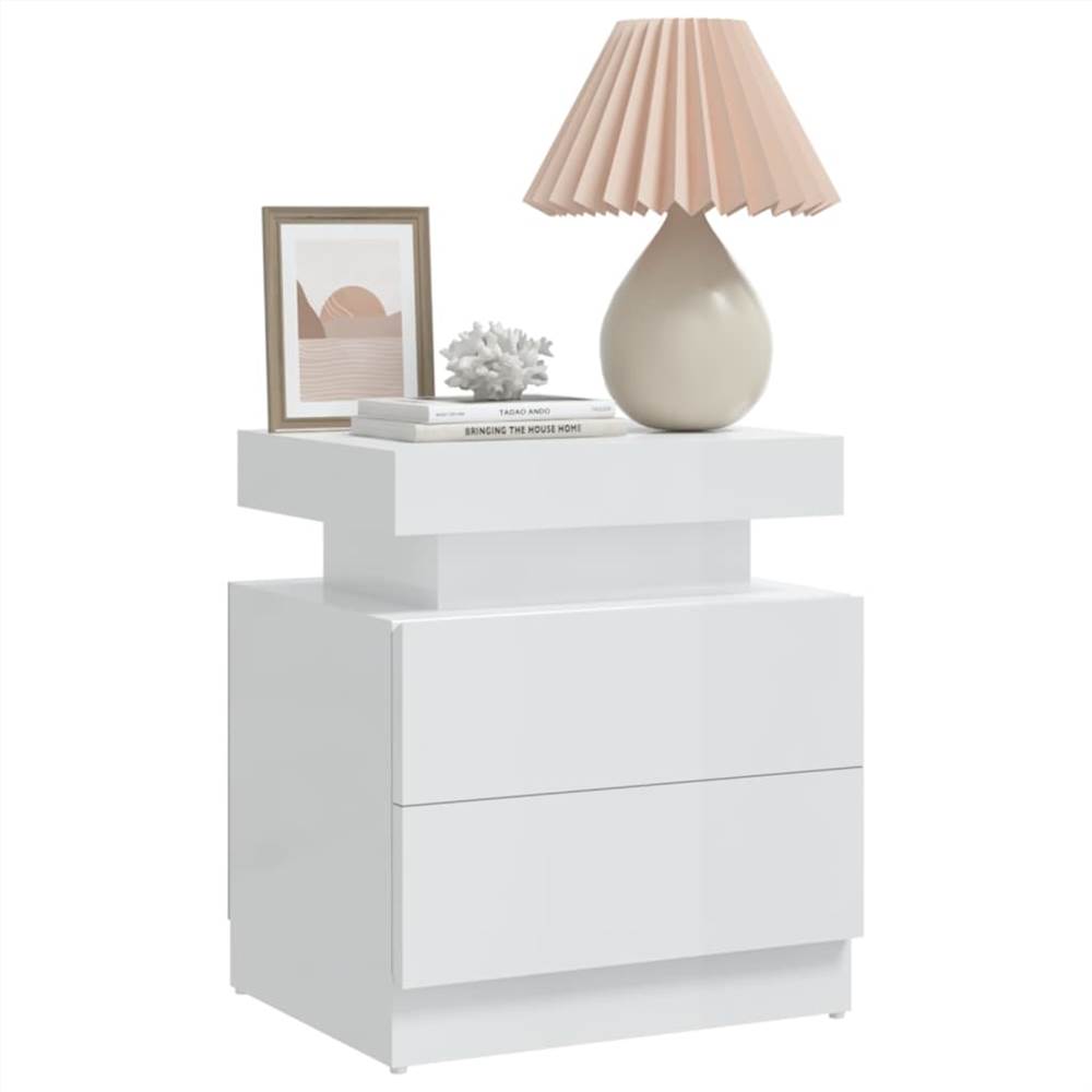 Bedside Cabinet High Gloss White 45x35x52 cm Chipboard