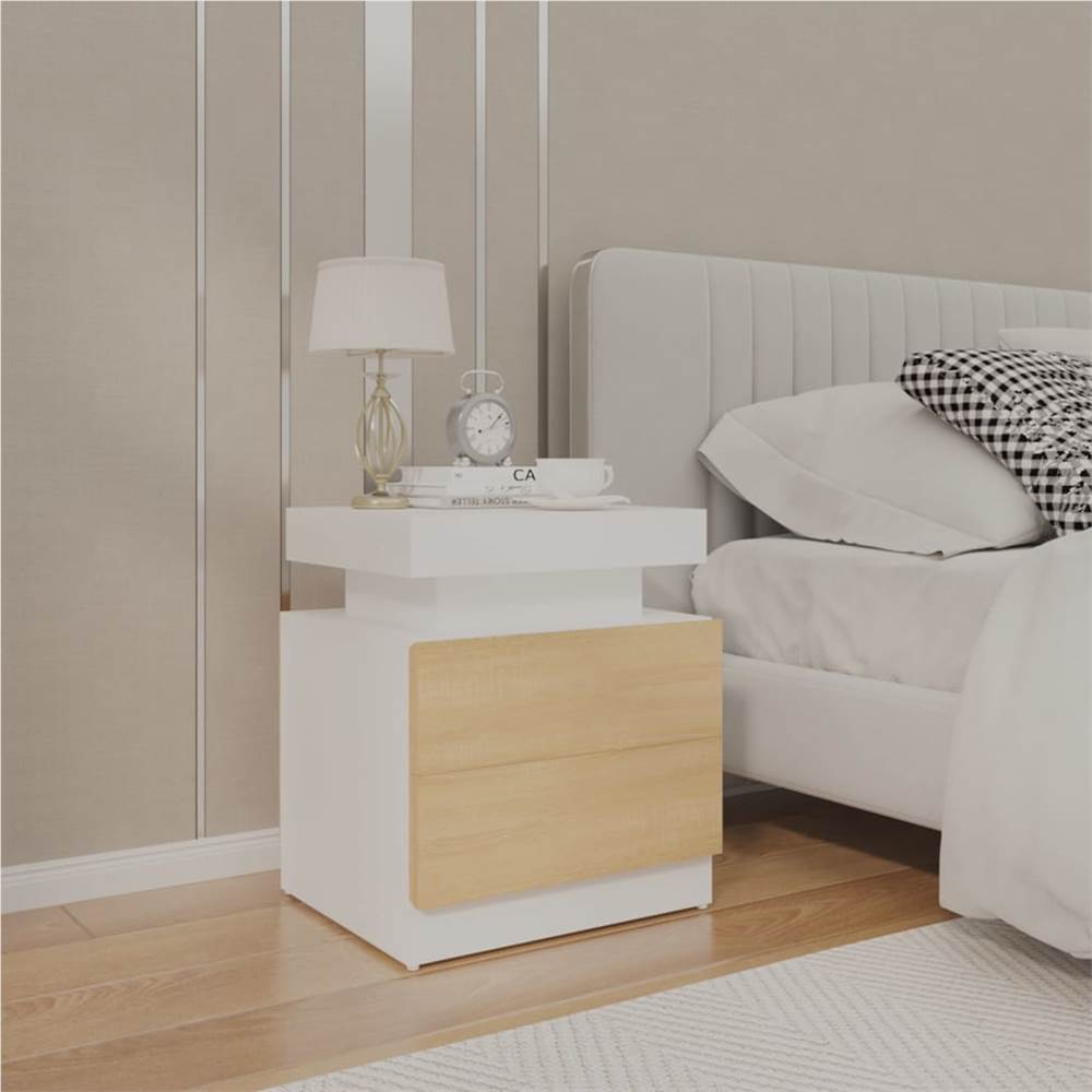 

Bedside Cabinet White and Sonoma Oak 45x35x52 cm Chipboard