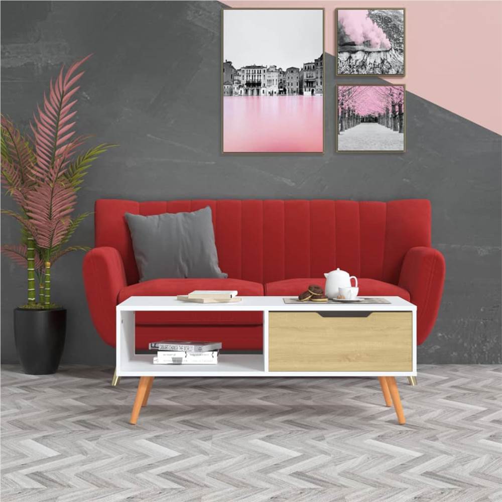 

Coffee Table White and Sonoma Oak 100x49.5x43 cm Chipboard