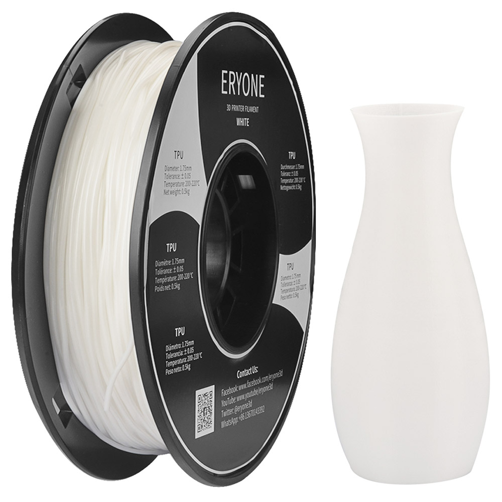 ERYONE TPU izzószál 3D nyomtatóhoz 1.75 mm-es tűrés 0.03 mm 0.5 kg (1.1 LB) / orsó - fehér
