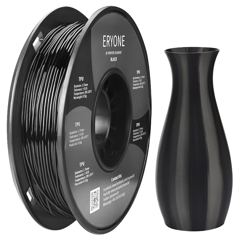 ERYONE TPU Filament for 3D Printer 1.75mm Tolerance 0.03mm 0.5kg (1.1 LB) / Spool - Black