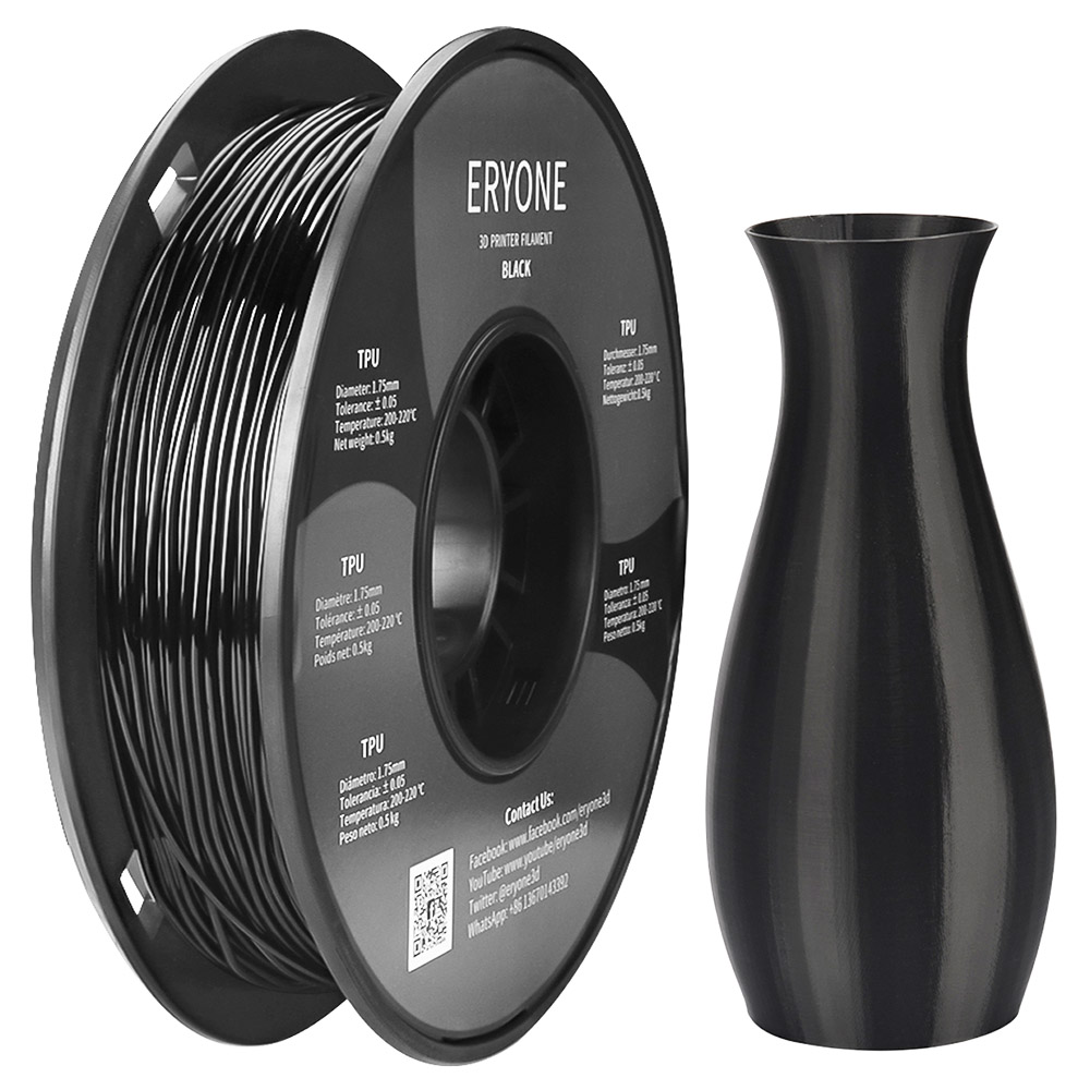 

ERYONE TPU Filament for 3D Printer 1.75mm Tolerance 0.03mm 0.5kg (1.1 LB) / Spool - Black