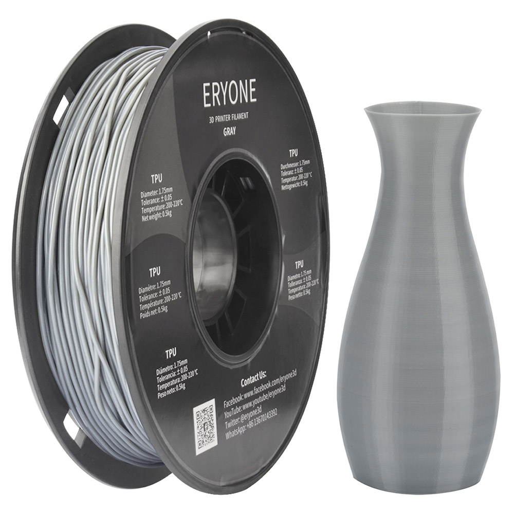 Filament TPU ERYONE pour imprimante 3D Tolérance 1.75 mm 0.03 mm 0.5 kg (1.1 LB) / Bobine - Gris