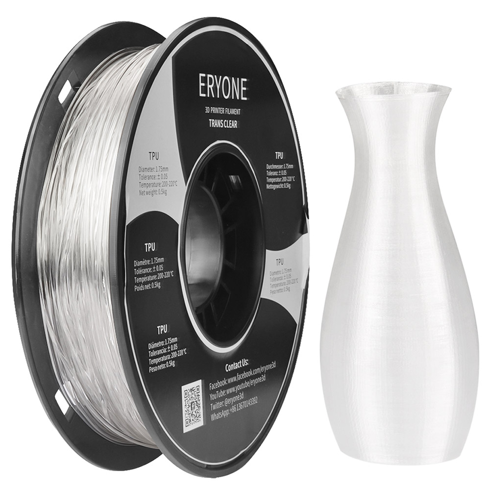 

ERYONE TPU Filament for 3D Printer 1.75mm Tolerance 0.03mm 0.5kg (1.1 LB) / Spool - Transparent
