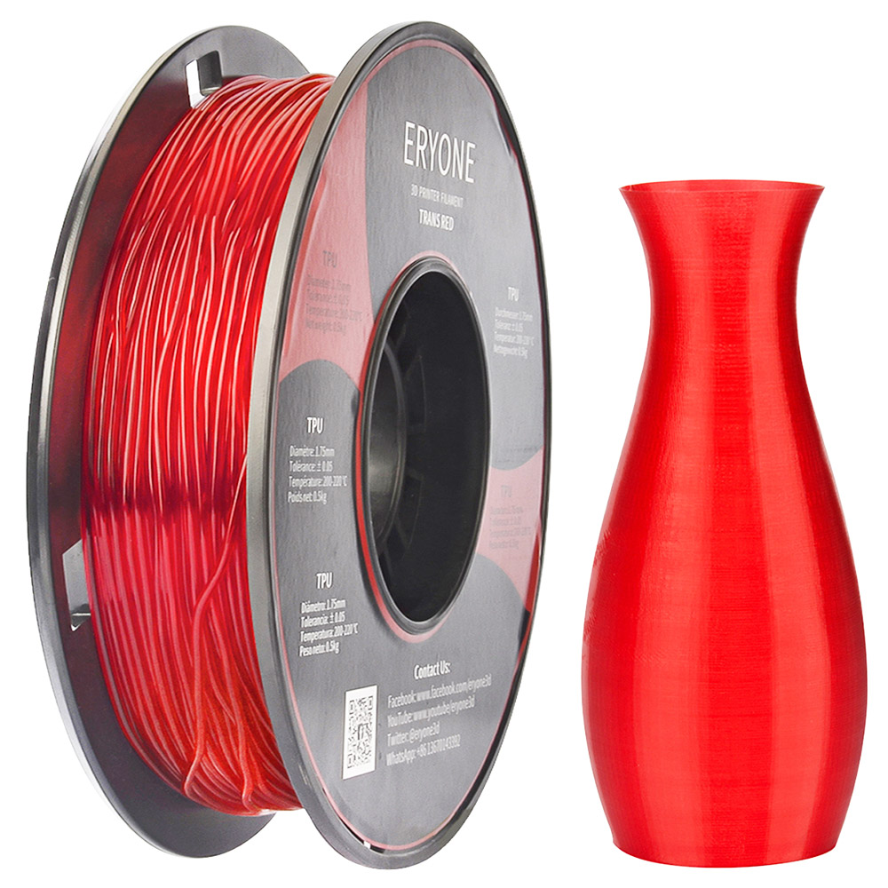 

ERYONE TPU Filament for 3D Printer 1.75mm Tolerance 0.03mm 0.5kg (1.1 LB) / Spool - Red
