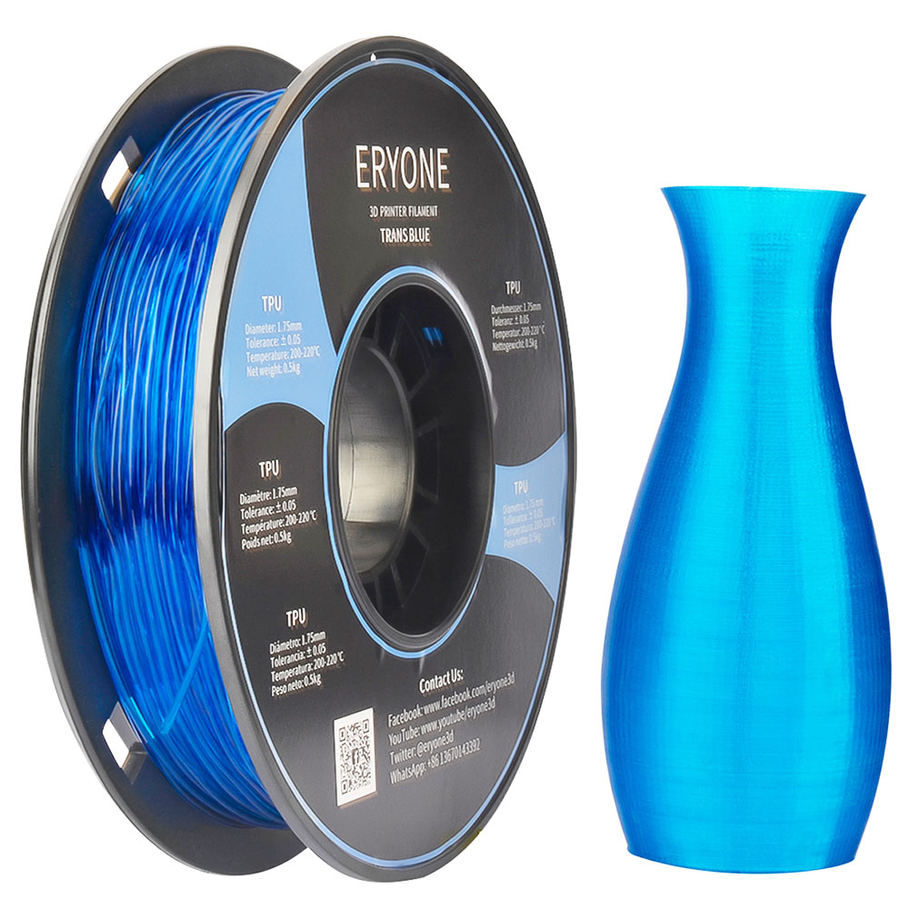 

ERYONE TPU Filament for 3D Printer 1.75mm Tolerance 0.03mm 0.5kg (1.1 LB) / Spool - Transparent Blue