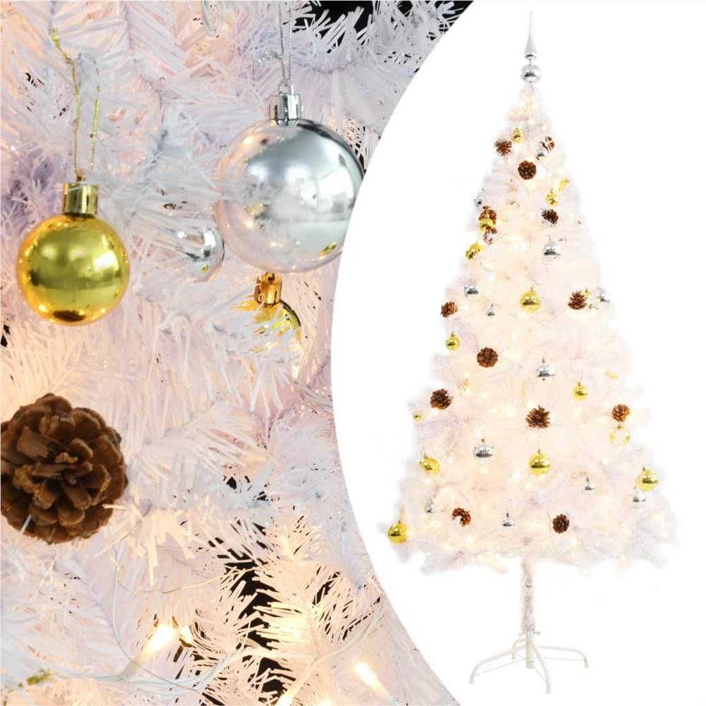 

Faux Christmas Tree Decorated with Baubles and LEDs 180cm White