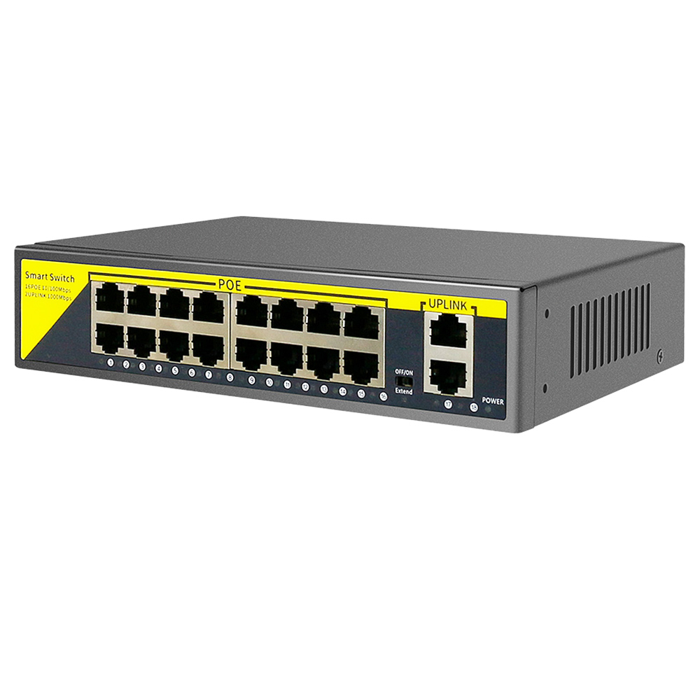 Hiseeu 48V 16 puertos POE Switch Ethernet 10/100Mbps IEEE 802.3 af/at para cámara IP/sistema de cámara de seguridad CCTV