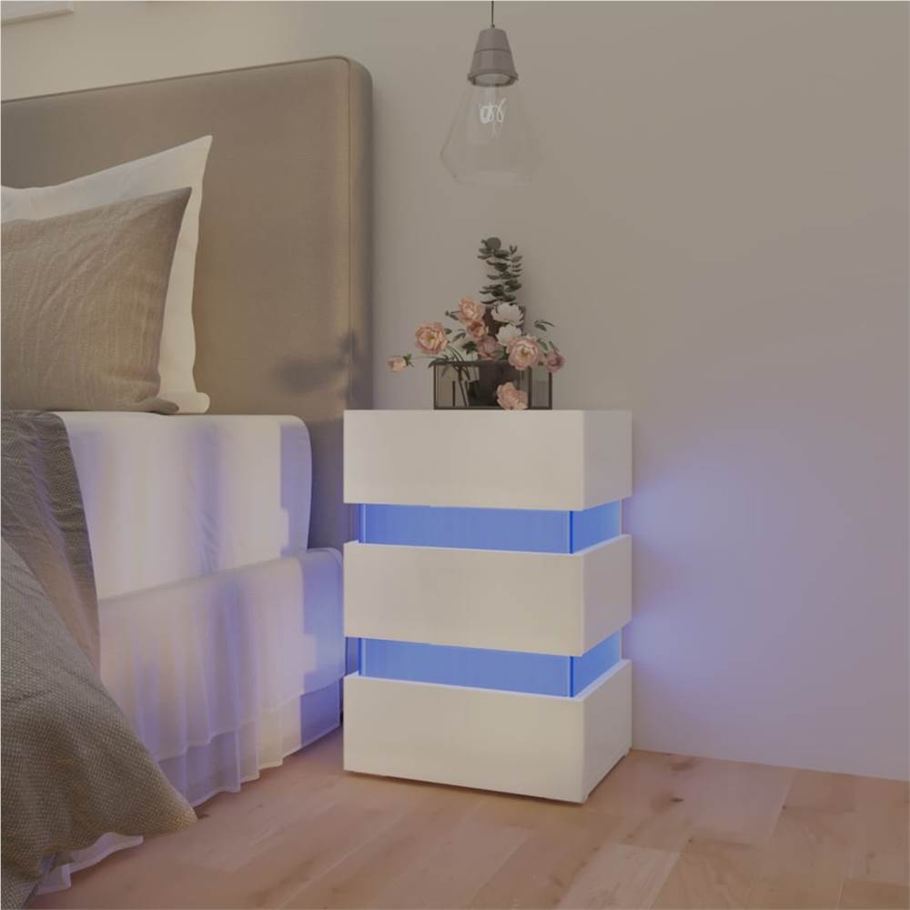 LED Bedside Cabinet High Gloss White 45x35x67 cm Chipboard