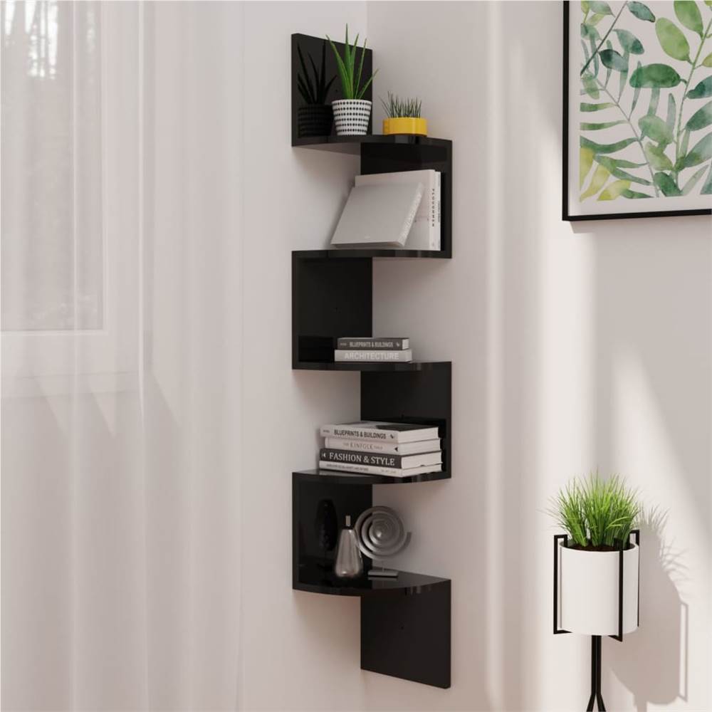 Wall Corner Shelf High Gloss Black 19x19x123 cm Chipboard