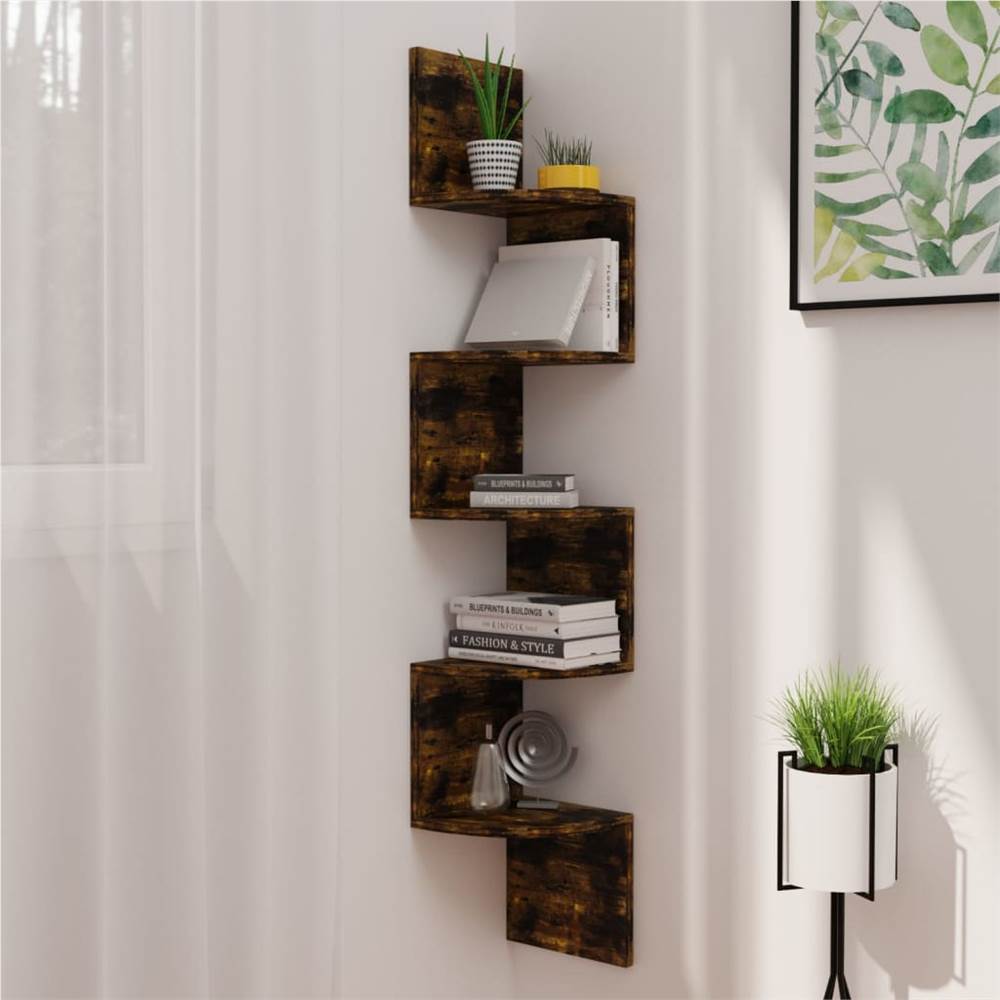 

Wall Corner Shelf Smoked Oak 19x19x123 cm Chipboard