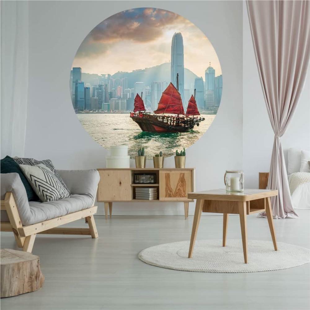 WallArt Papier peint Circle Skyline avec Junk Boat 142.5 cm